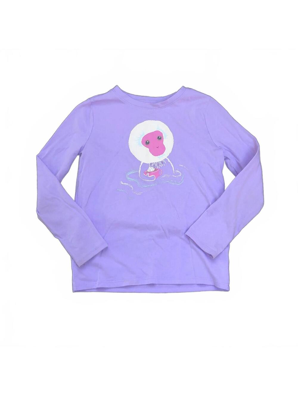Cat & Jack Girls' Purple Long Sleeve Shirt with Cute Monkey Graphic Size S (6/6X